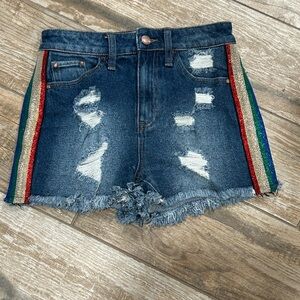 Tinseltown Denim Shorts Rainbow Stripe Frayed Hemline Distressed  Women’s Size 0